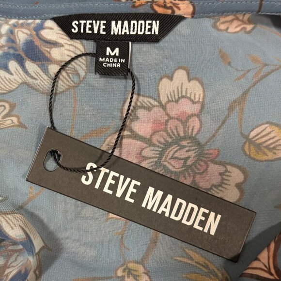 Steve Madden Allegra Floral Midi Dress Size M Cadet Blue - Picture 7 of 8